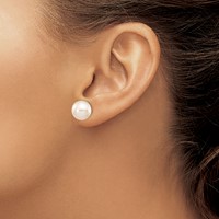 14K 10-11mm White Round Freshwater Cultured Pearl Stud Post Earrings view 3