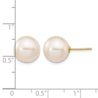 14K 10-11mm White Round Freshwater Cultured Pearl Stud Post Earrings view 4