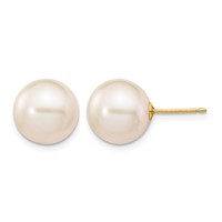14K 10-11mm White Round Freshwater Cultured Pearl Stud Post Earrings view 1
