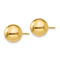 14K 10mm Yellow Gold Polished Puffed Ball Post Earrings view 2