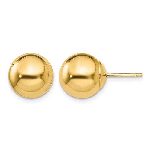 14K 10mm Yellow Gold Polished Puffed Ball Post Earrings