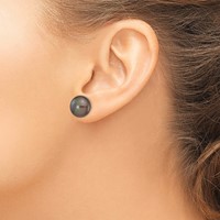 14K Yellow Gold 11-12mm Black Button Freshwater Cultured Pearl Stud Post Earrings view 3