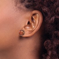 14K Yellow Gold 11-12mm Brown Button Freshwater Cultured Pearl Stud Post Earrings view 3