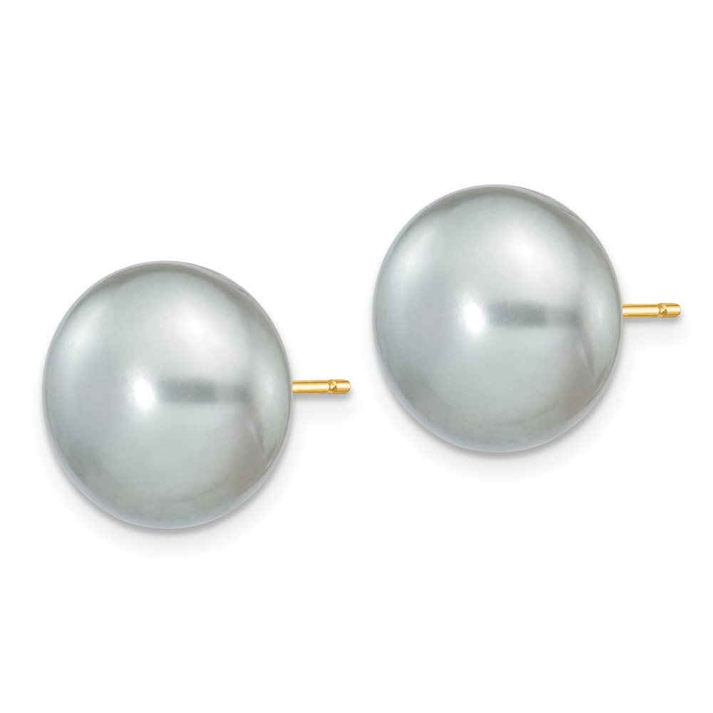 14k 11-12mm Grey Button Freshwater Cultured Pearl Stud Post Earrings (X110BG)
