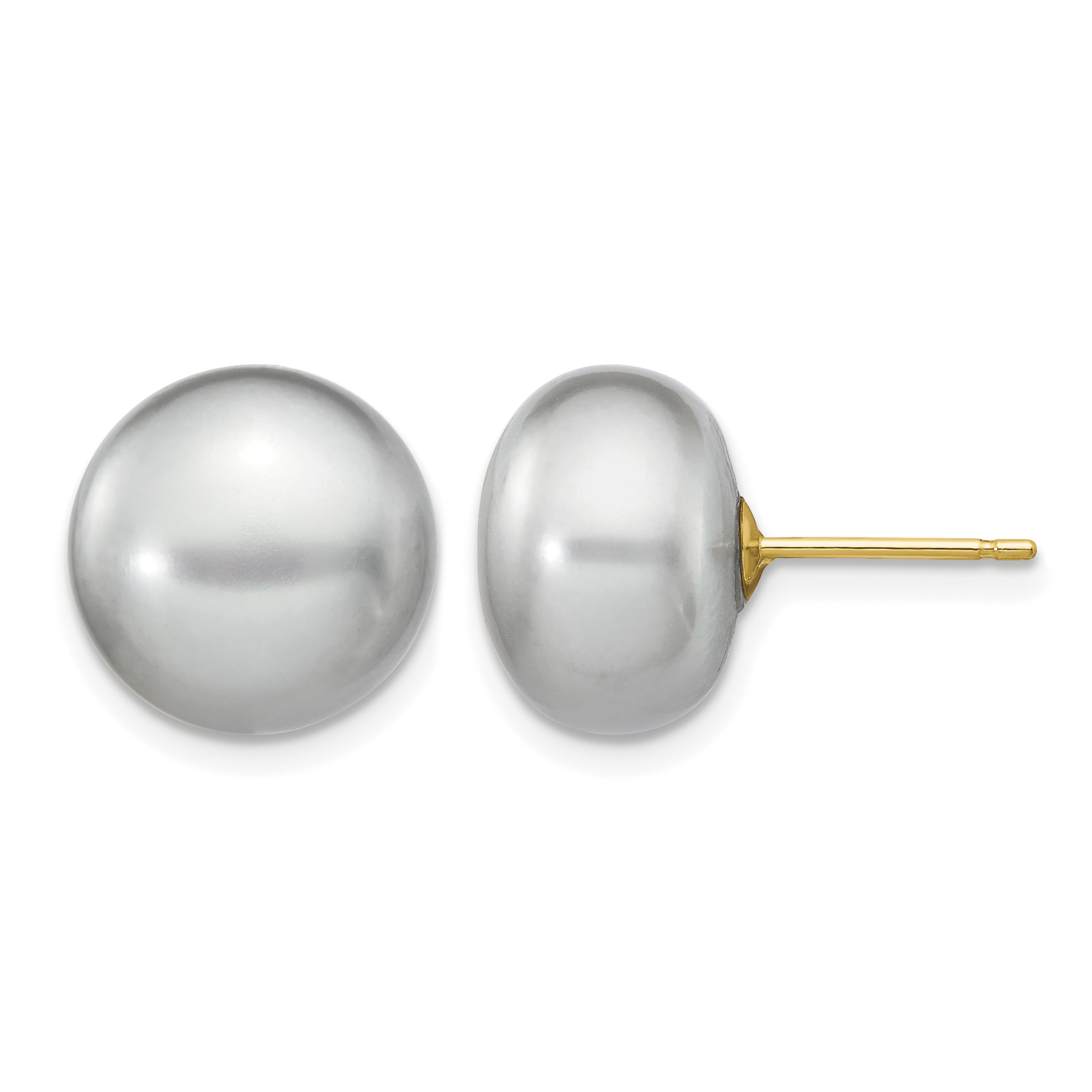 14k 11-12mm Grey Button Freshwater Cultured Pearl Stud Post Earrings (X110BG)