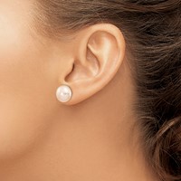 14K Yellow Gold 11-12mm Pink Button Freshwater Cultured Pearl Stud Post Earrings view 3