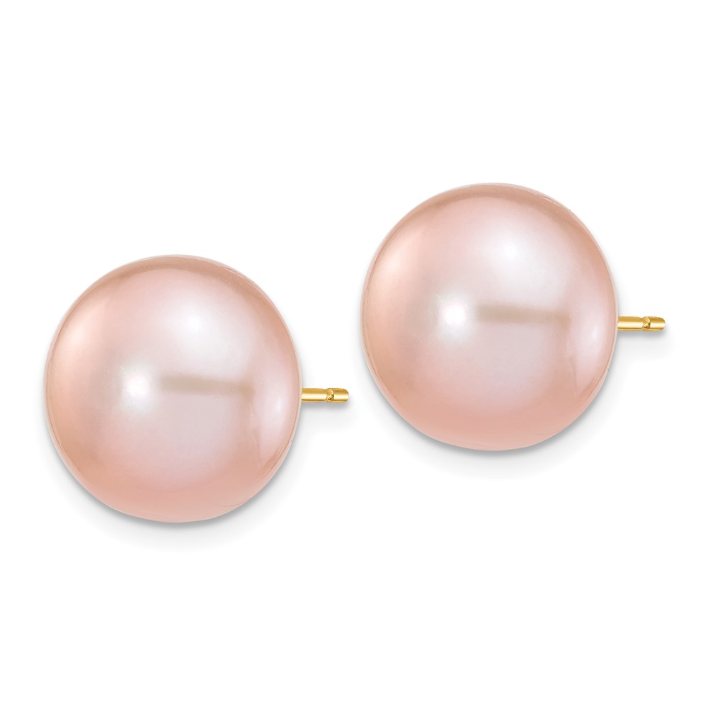 14k 11-12mm Purple Button Freshwater Cultured Pearl Stud Post Earrings (X110BPU)