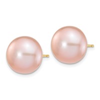 14K Yellow Gold 11-12mm Purple Button Freshwater Cultured Pearl Stud Post Earrings view 2