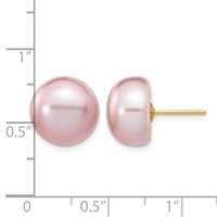 14K Yellow Gold 11-12mm Purple Button Freshwater Cultured Pearl Stud Post Earrings view 4
