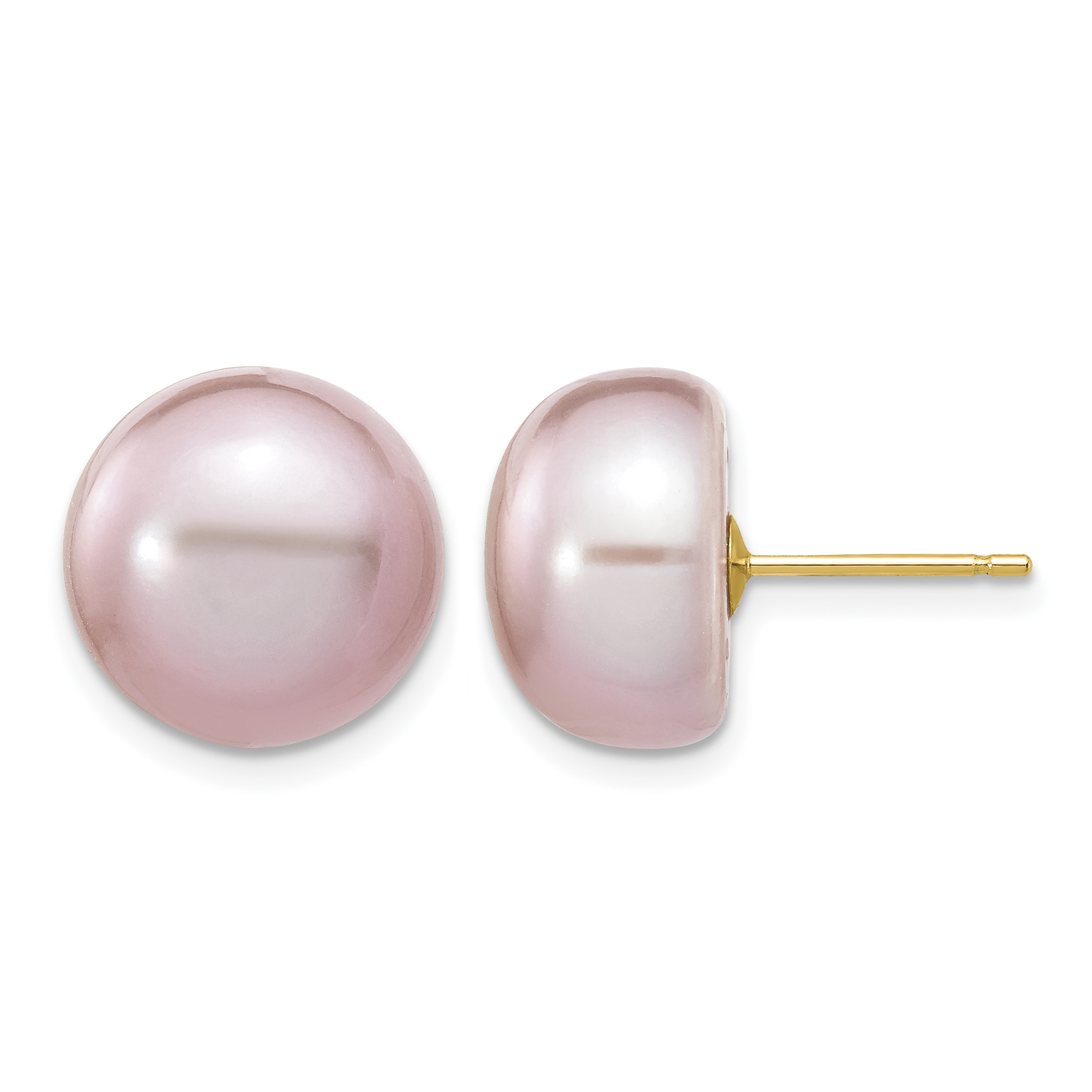 14k 11-12mm Purple Button Freshwater Cultured Pearl Stud Post Earrings (X110BPU)