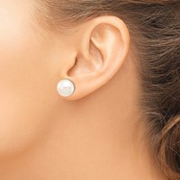 14K Yellow Gold 11-12mm White Button Freshwater Cultured Pearl Stud Post Earrings view 3