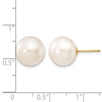 14K Yellow Gold 11-12mm White Button Freshwater Cultured Pearl Stud Post Earrings view 4