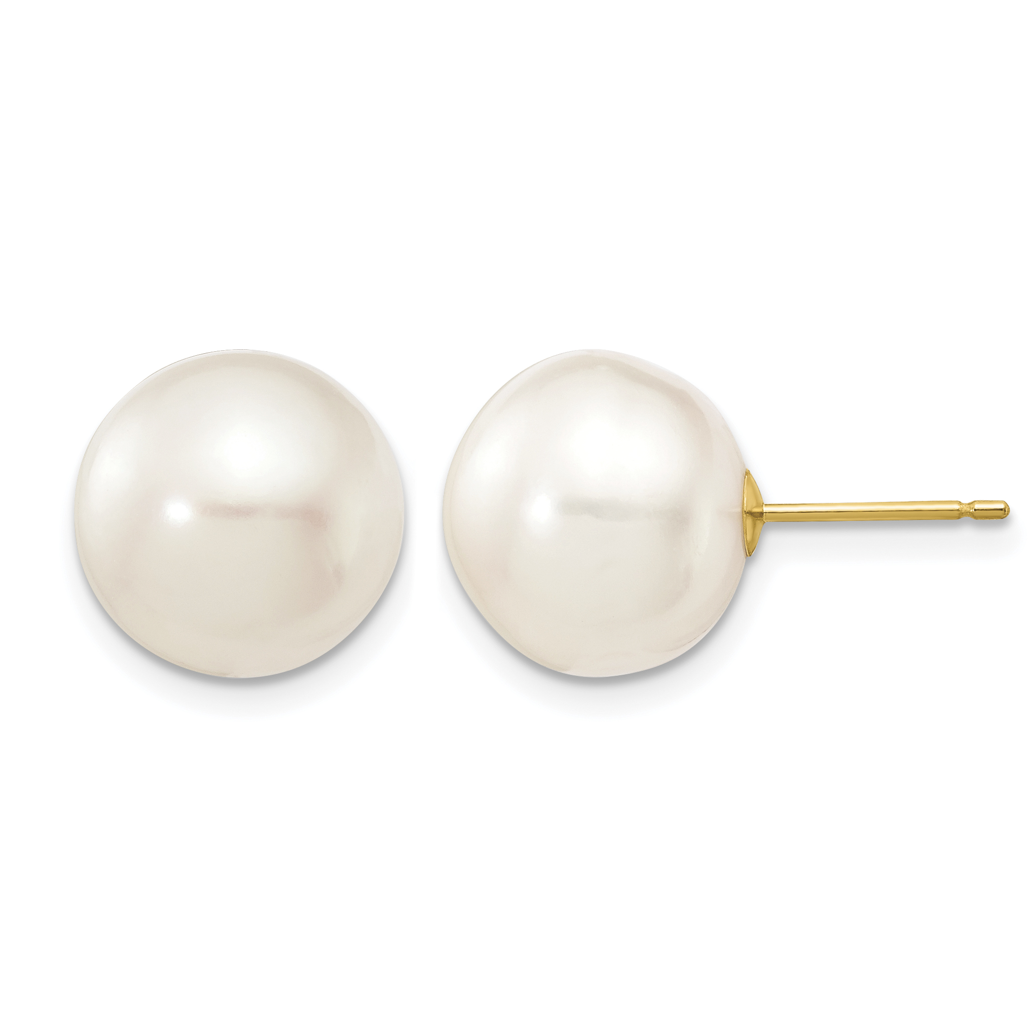 14k 11-12mm White Button Freshwater Cultured Pearl Stud Post Earrings (X110BW)