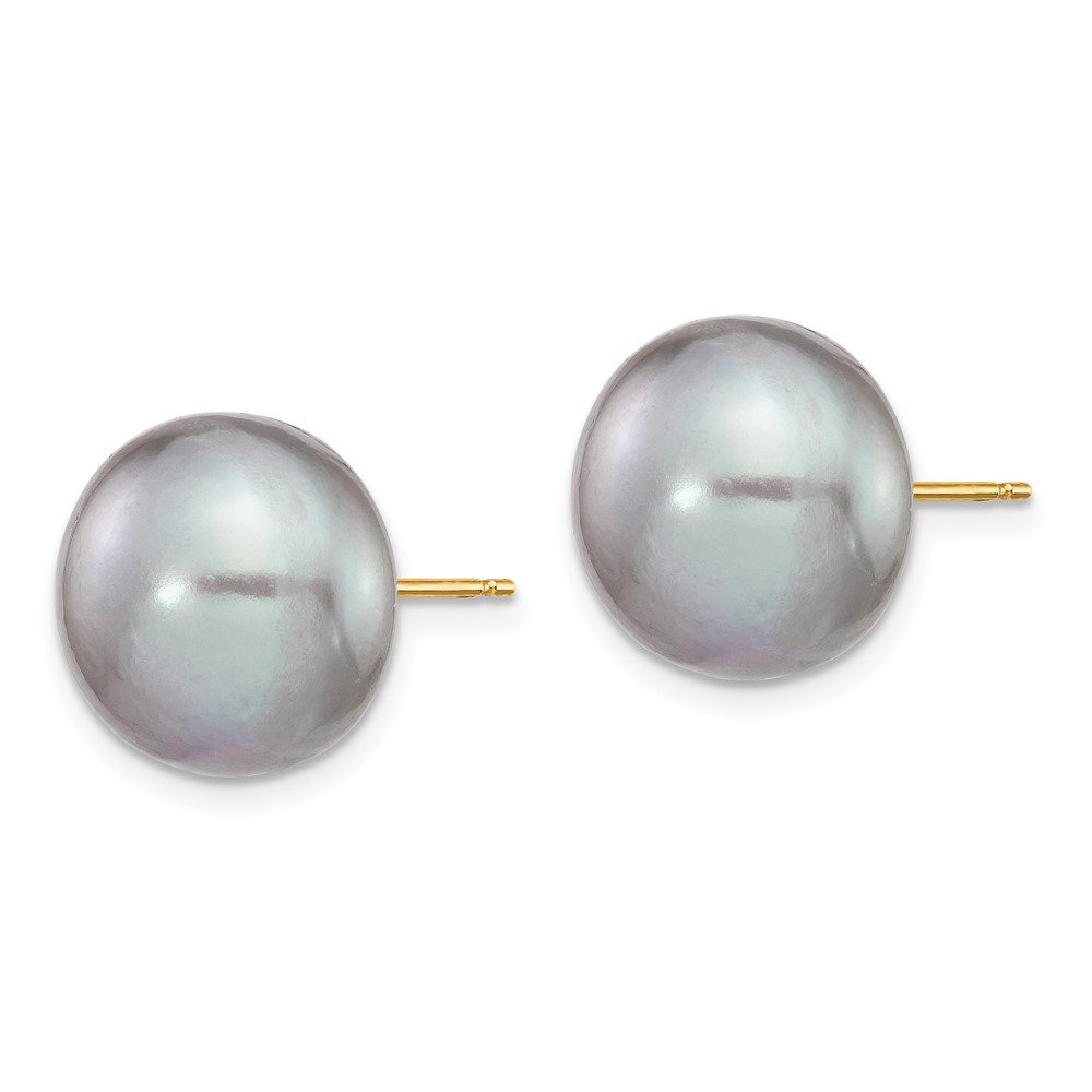 14k 12-13mm Grey Button Freshwater Cultured Pearl Stud Post Earrings (X120BG)