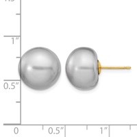 14K Yellow Gold 12-13mm Grey Button Freshwater Cultured Pearl Stud Post Earrings view 4