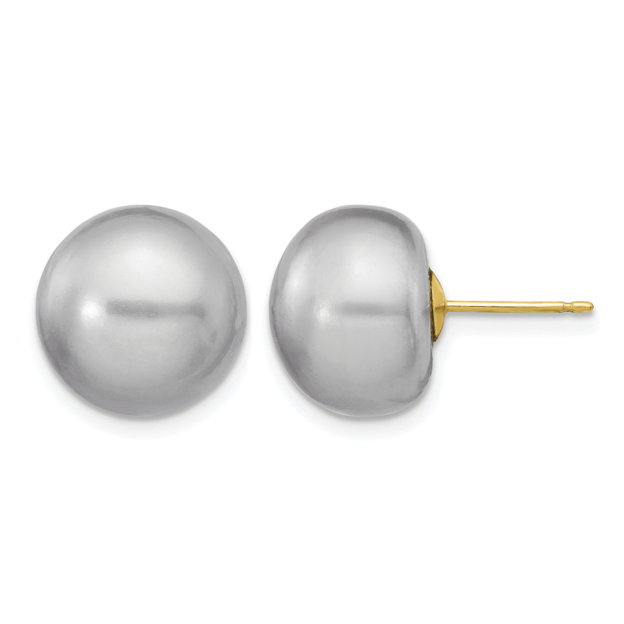14k 12-13mm Grey Button Freshwater Cultured Pearl Stud Post Earrings (X120BG)