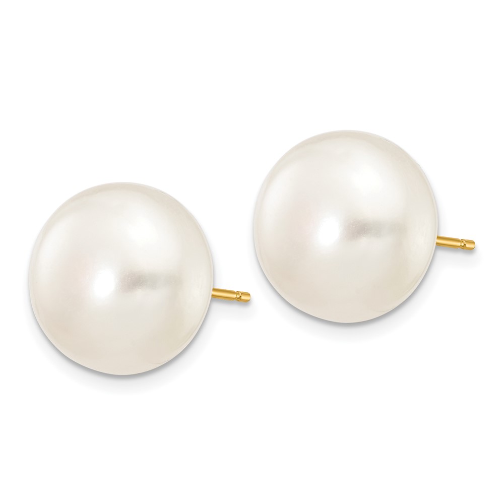 14k 12-13mm White Button Freshwater Cultured Pearl Stud Post Earrings (X120BW)