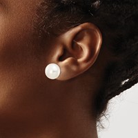 14K Yellow Gold 12-13mm White Button Freshwater Cultured Pearl Stud Post Earrings view 3