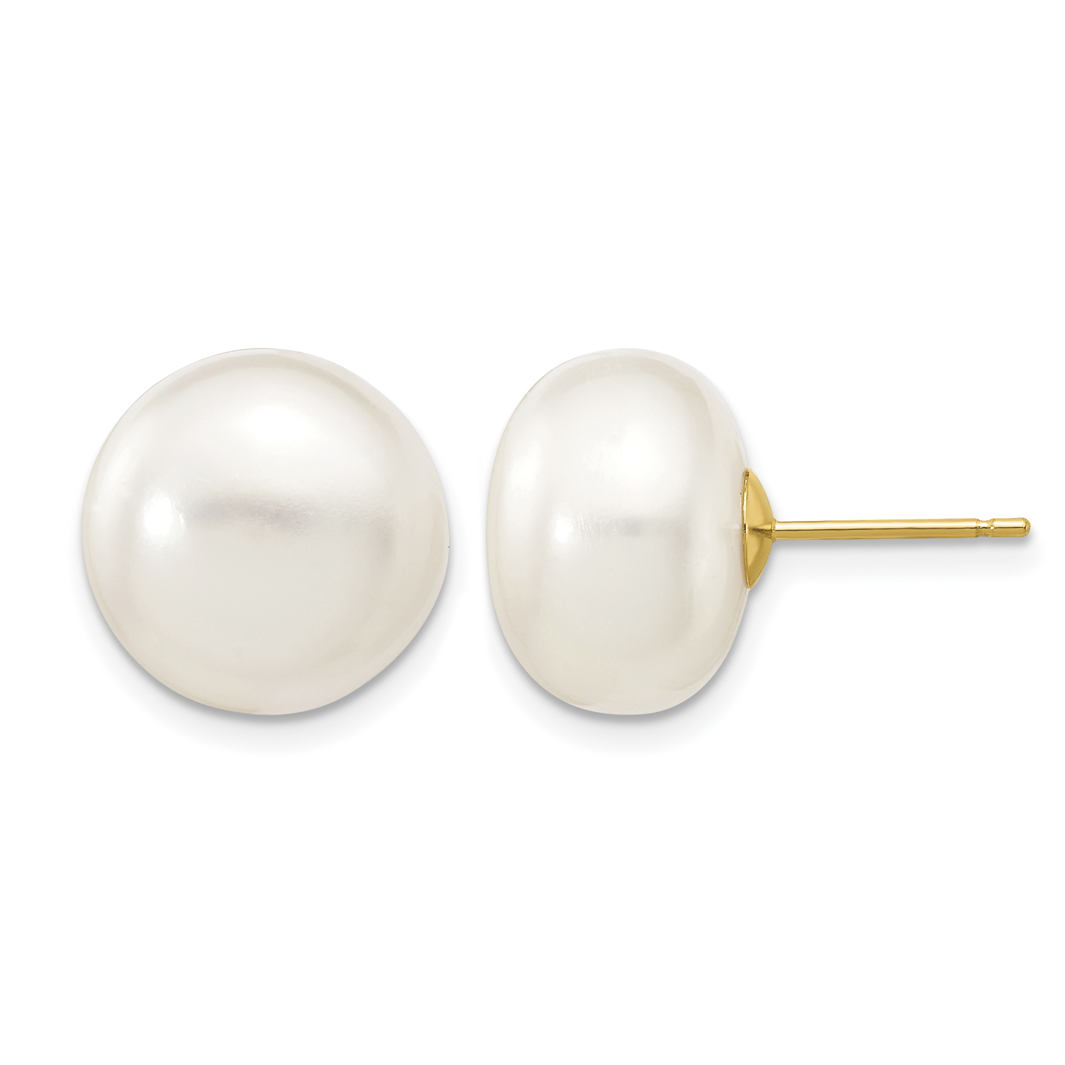 14k 12-13mm White Button Freshwater Cultured Pearl Stud Post Earrings (X120BW)