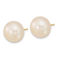 14K 13-14mm White Button Freshwater Cultured Pearl Stud Post Earrings view 2