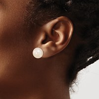 14K 13-14mm White Button Freshwater Cultured Pearl Stud Post Earrings view 3