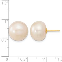 14K 13-14mm White Button Freshwater Cultured Pearl Stud Post Earrings view 4