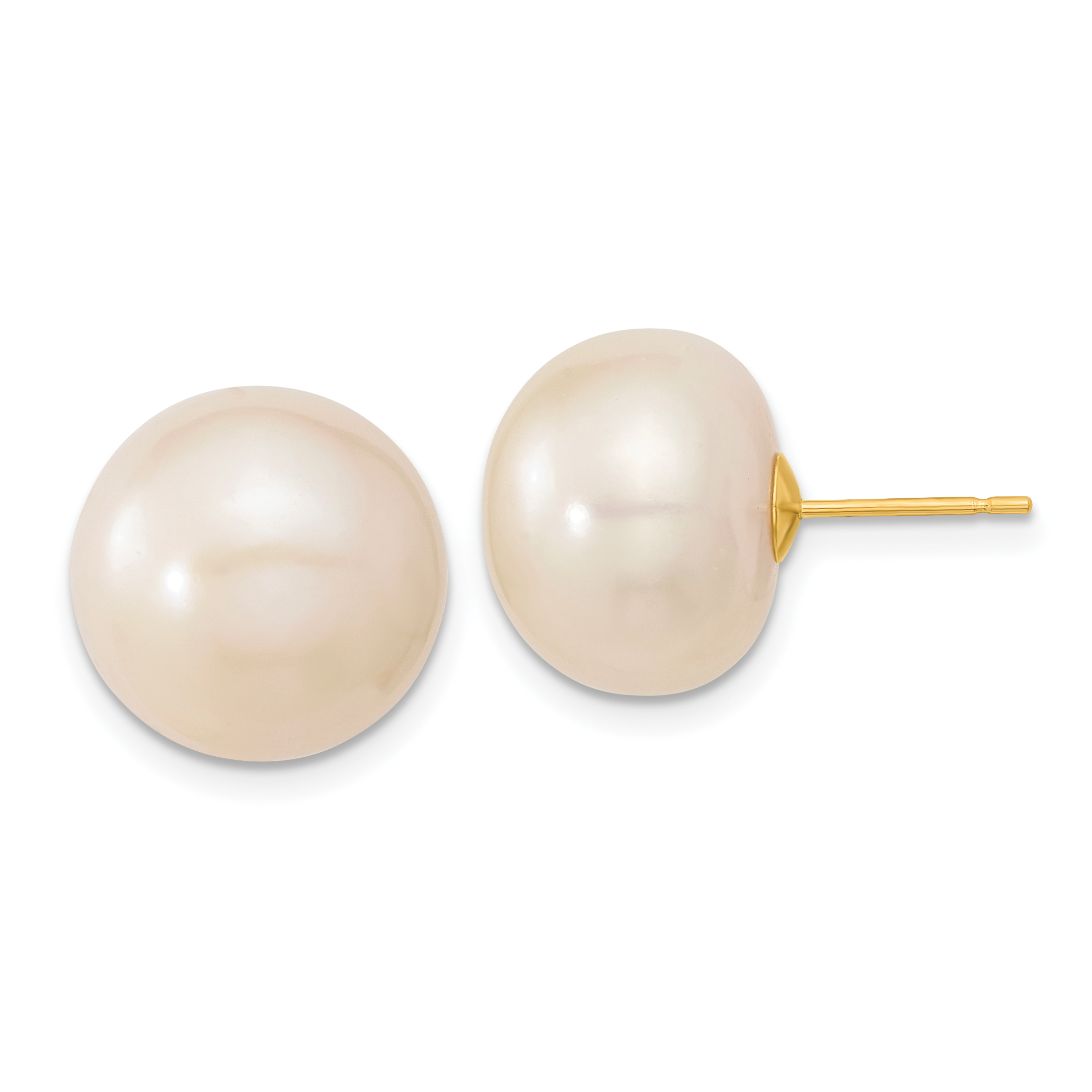 14k 13-14mm White Button Freshwater Cultured Pearl Post Earrings X130BW ...