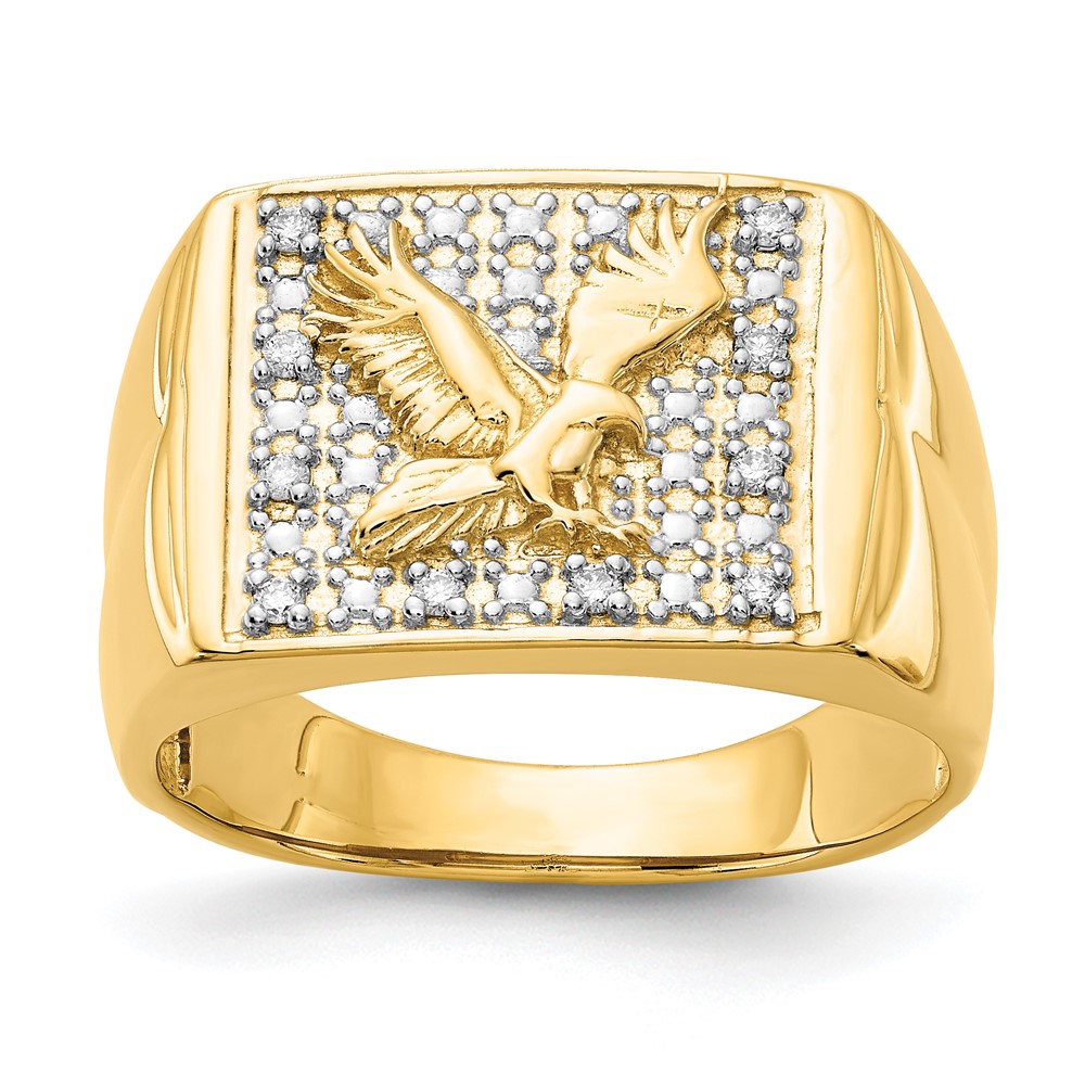 14k & Rhodium Men's .10ct Diamond Eagle Ring (X19)