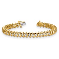 14K Yellow Gold Complete 0.93 Carat Round Aaa Diamond Fancy Spiral Tennis Bracelet, 7" view 3