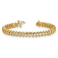 14K Yellow Gold Complete 0.93 Carat Round Aaa Diamond Fancy Spiral Tennis Bracelet, 7" view 5