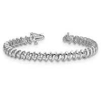 14K White Gold Complete 0.93 Carat Round Aaa Diamond Fancy Spiral Tennis Bracelet, 7" view 3