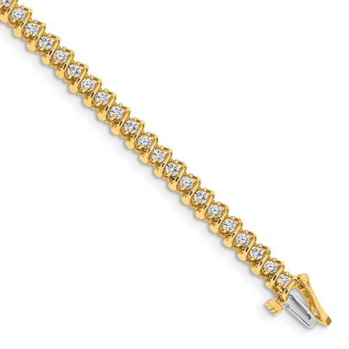 14K Yellow Gold Complete 1.4 Carat Round a Diamond Fancy Spiral Tennis Bracelet, 7"