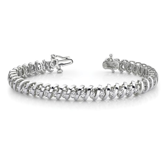 14k White Gold Holds 1.4 carat 50-1.9mm Round Diamond Fancy Spiral 7 inch Tennis Bracelet Mounting
