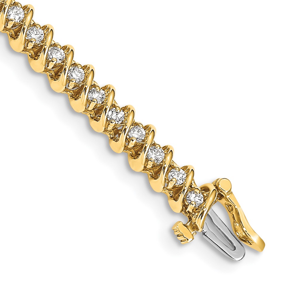 14K Yellow Gold Complete 1.95 Carat Round VS Diamond Fancy Spiral Tennis Bracelet, 7"