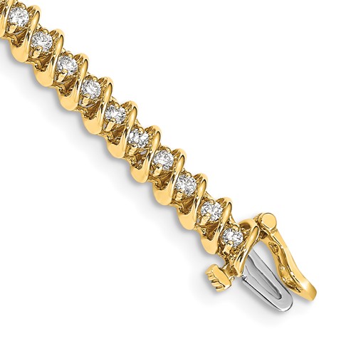 14K Yellow Gold Complete 1.95 Carat Round AA Diamond Fancy Spiral Tennis Bracelet, 7"
