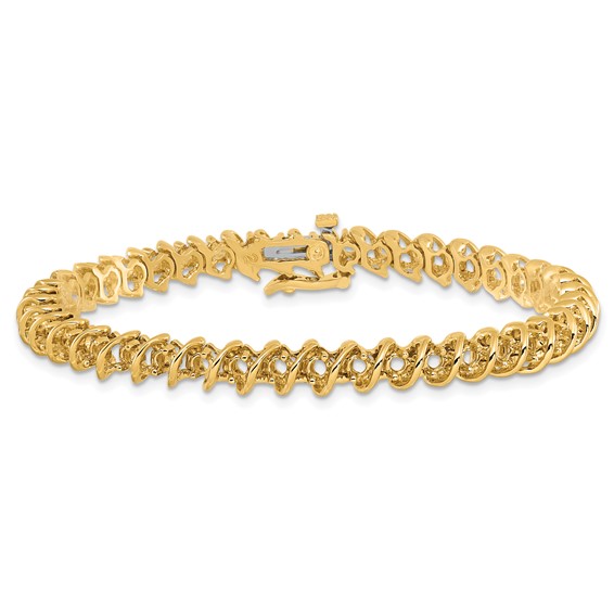 14k Holds 2.25 carat 43-2.4mm Round Diamond Fancy Spiral 7 inch Tennis Bracelet Mounting
