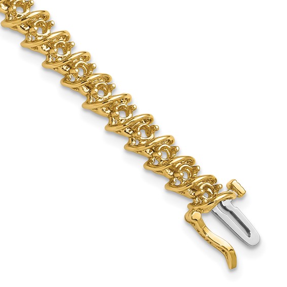 14k Holds 2.25 carat 43-2.4mm Round Diamond Fancy Spiral 7 inch Tennis Bracelet Mounting