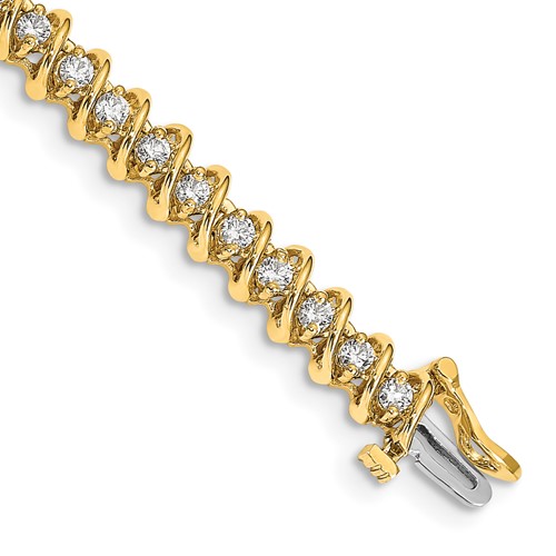 14K Yellow Gold Complete 2.25 Carat Round Aaa Diamond Fancy Spiral Tennis Bracelet, 7"