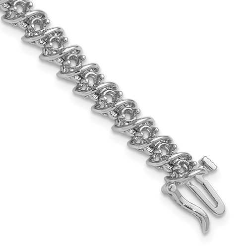 14K White Gold Holds 2.25 Carat 43-2.4mm Round Diamond Fancy Spiral Tennis Bracelet Mounting, 7"