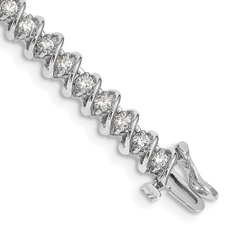 14K White Gold Complete 2.25 Carat Round AA Diamond Fancy Spiral Tennis Bracelet, 7"