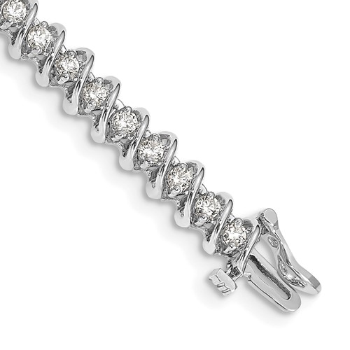 14K White Gold Complete 2.25 Carat Round VS Diamond Fancy Spiral Tennis Bracelet, 7"