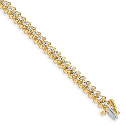 14K Yellow Gold Complete 3.31 Carat Round VS Diamond Fancy Spiral Tennis Bracelet, 7"