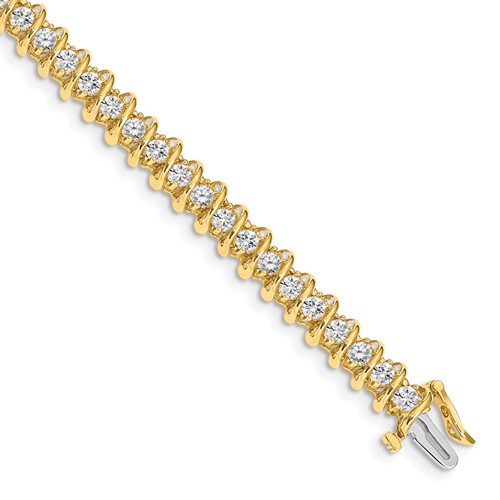 14K Yellow Gold Complete 3.72 Carat Round AA Diamond Fancy Spiral Tennis Bracelet, 7"