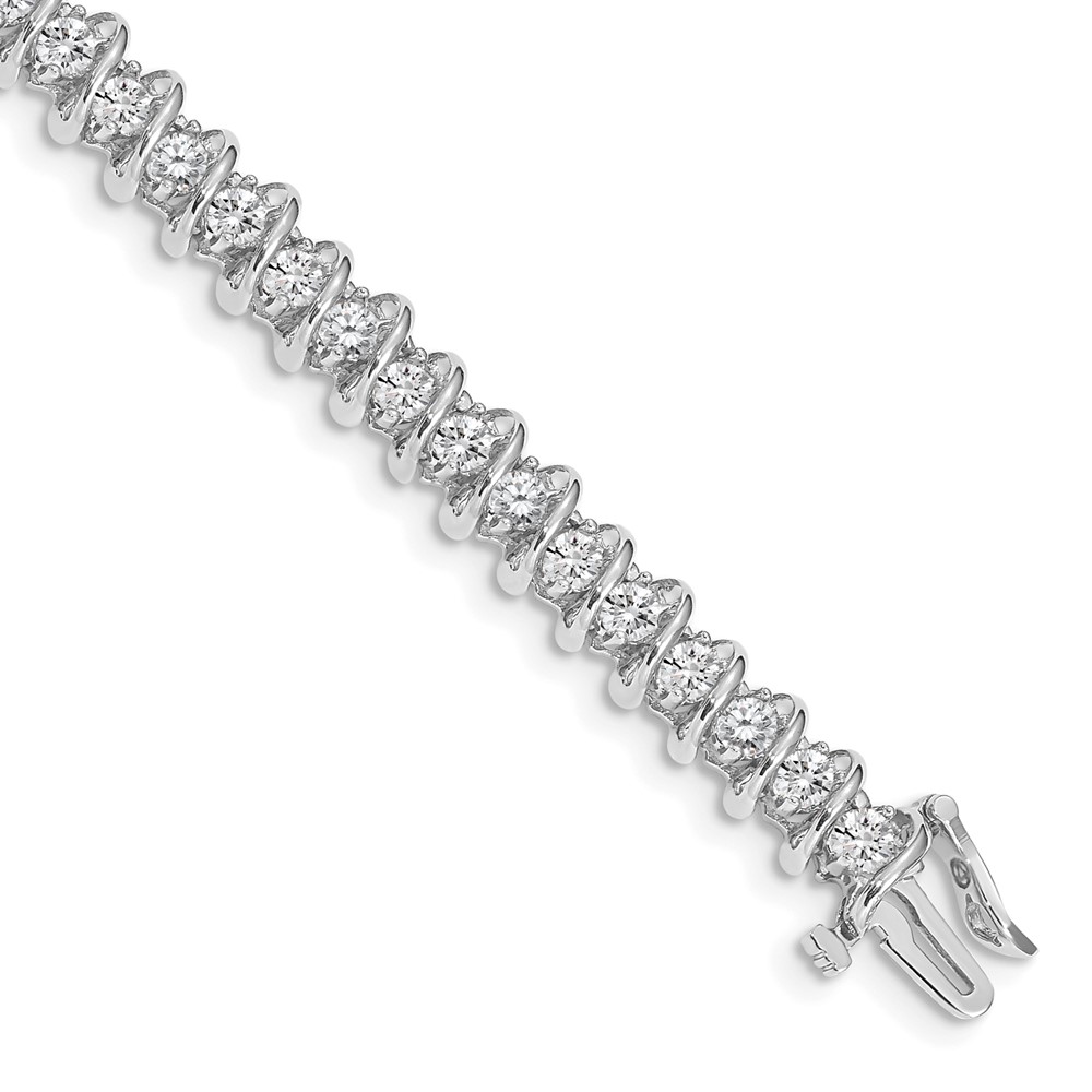 14K White Gold Complete 3.72 Carat Round VS Diamond Fancy Spiral Tennis Bracelet, 7"