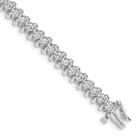 14K White Gold Complete 3.72 Carat Round VS Diamond Fancy Spiral Tennis Bracelet, 7" view 1