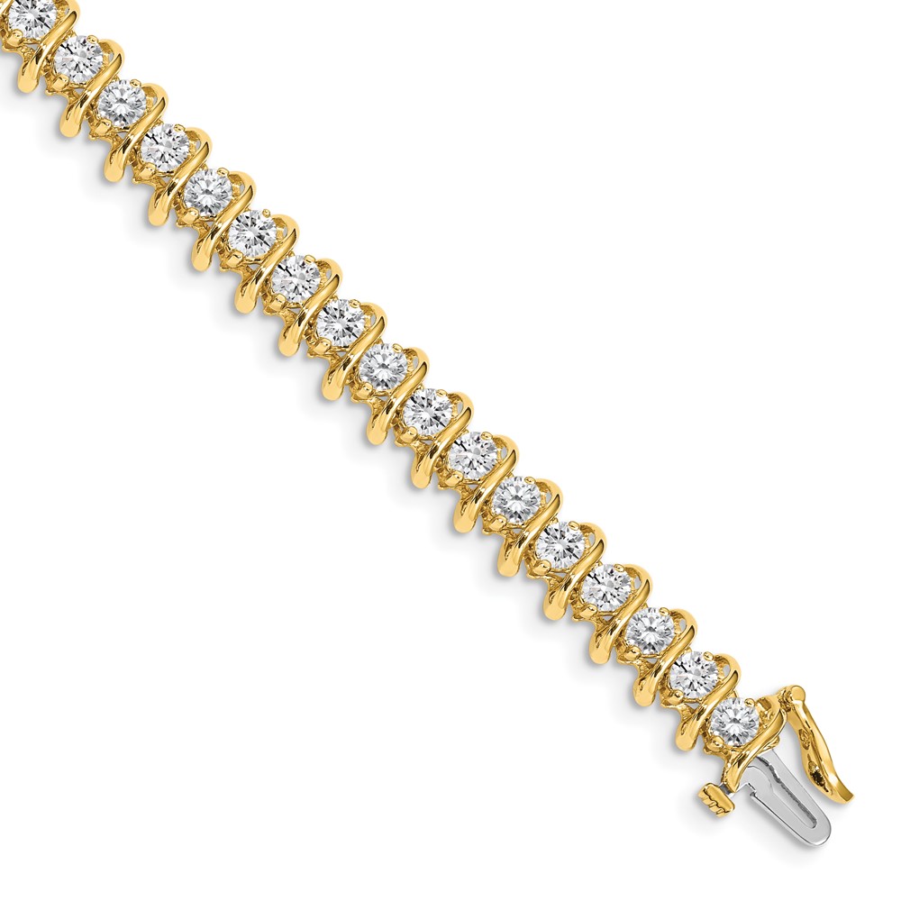 14K Yellow Gold Complete 5 Carat Round AA Diamond Fancy Spiral Tennis Bracelet, 7"