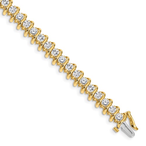 14K Yellow Gold Complete 5 Carat Round AA Diamond Fancy Spiral Tennis Bracelet, 7"