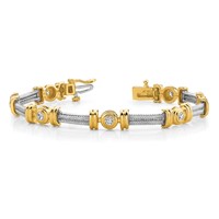 14K Two-tone Complete 1.4 Carat Round VS Diamond Bezel and Twisted Bar Bracelet, 7" view 3