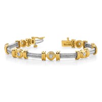 14K Two-tone Complete 1.4 Carat Round VS Diamond Bezel and Twisted Bar Bracelet, 7" view 5
