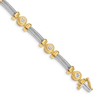 14K Two-tone Complete 1.4 Carat Round VS Diamond Bezel and Twisted Bar Bracelet, 7" view 1